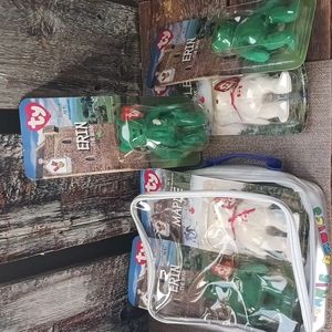 RARE VINTAGE BEANIE BABY OFFICAL BAG VALENTINO,(2)MAPLE THE BEAR,& (3)ERIN BEAR